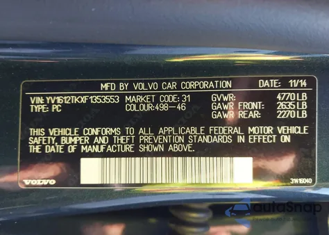 2015 Volvo S60 T5 Premier z USA, uszkodzony, nr VIN YV1612TKXF1353553